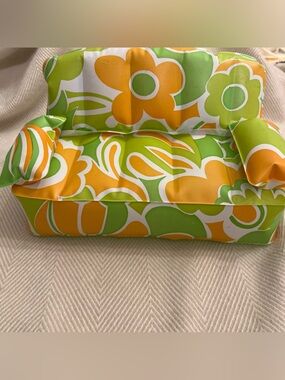 Vintage ‘70s Barbie Blow Up Floral Green, Orange, & White Couch Zee Toy